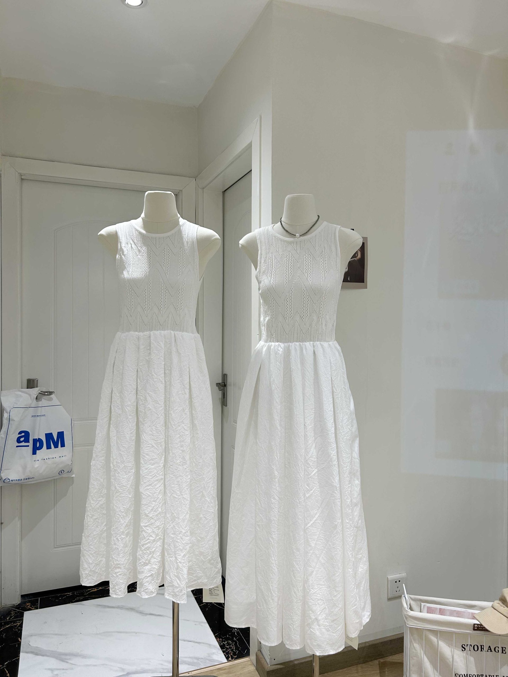 Knit Patchwork White Moonlight Dress with Blue Cardigan Set - Image 2