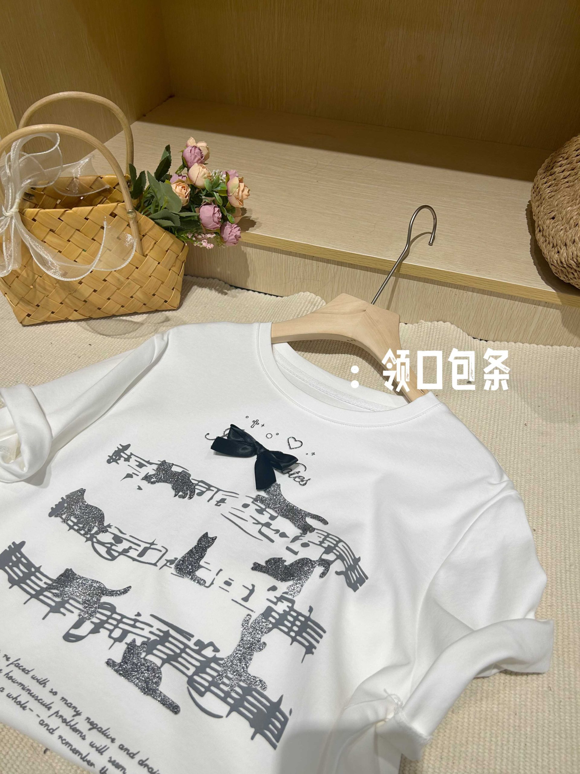 SUNCC Music Cat Bow Cotton Tee and Flowing Skirt Set - Image 2