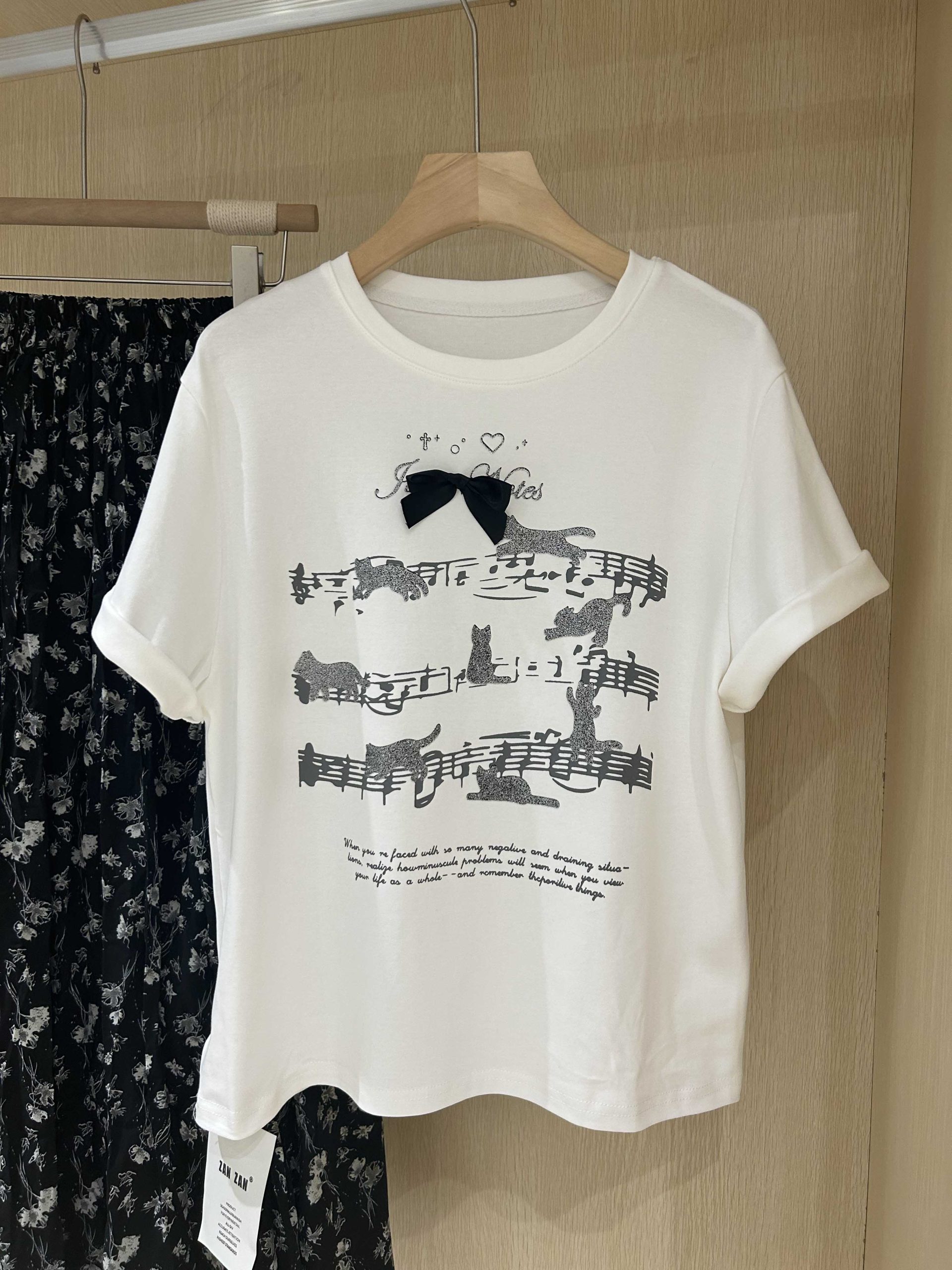 SUNCC Music Cat Bow Cotton Tee and Flowing Skirt Set - Image 3
