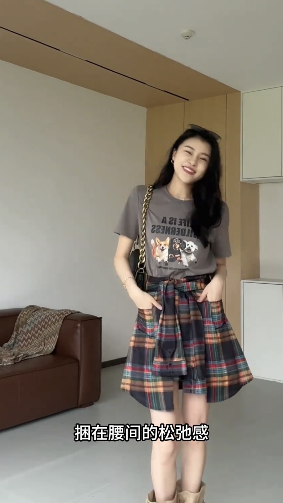 Cartoon Print T-Shirt and Plaid Skirt Set Summer Fashion Two-Piece