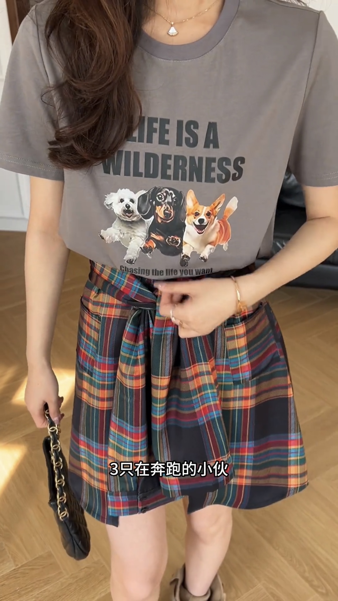 Cartoon Print T-Shirt and Plaid Skirt Set Summer Fashion Two-Piece - Image 4