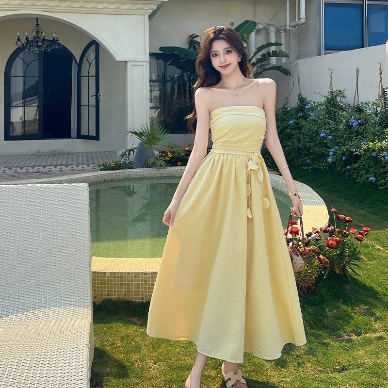 2025 Summer Strapless French Style A-Line Dress for Women - Image 3