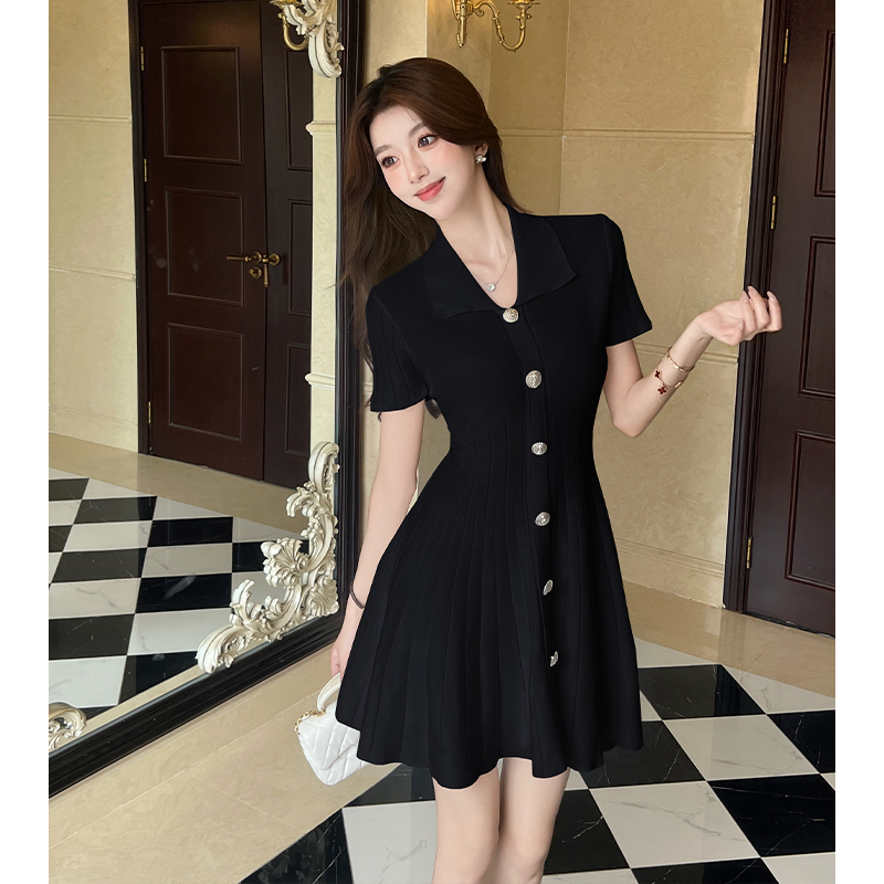 2025 Summer New Chanel-Style Polo Collar Slim Knit Dress A-Line Short Skirt French Hepburn Style Women Trendy - Image 2