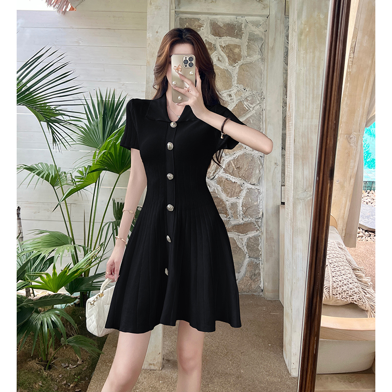 2025 Summer New Chanel-Style Polo Collar Slim Knit Dress A-Line Short Skirt French Hepburn Style Women Trendy - Image 4