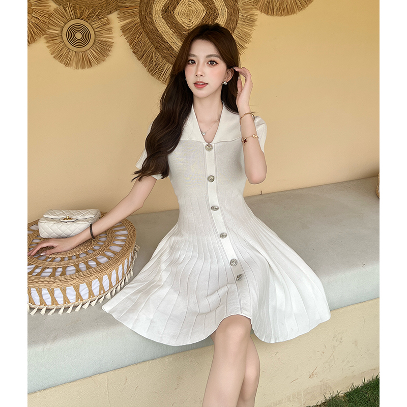 2025 Summer New Chanel-Style Polo Collar Slim Knit Dress A-Line Short Skirt French Hepburn Style Women Trendy - Image 5
