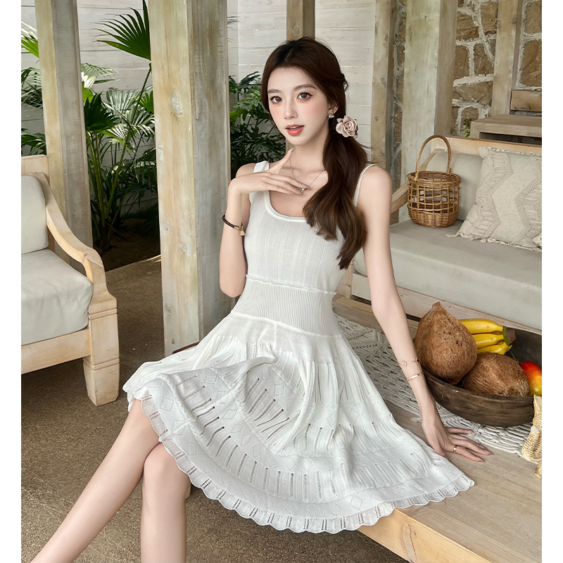 2025 Summer Sleeveless Knit Cami Dress with Pleated Skirt