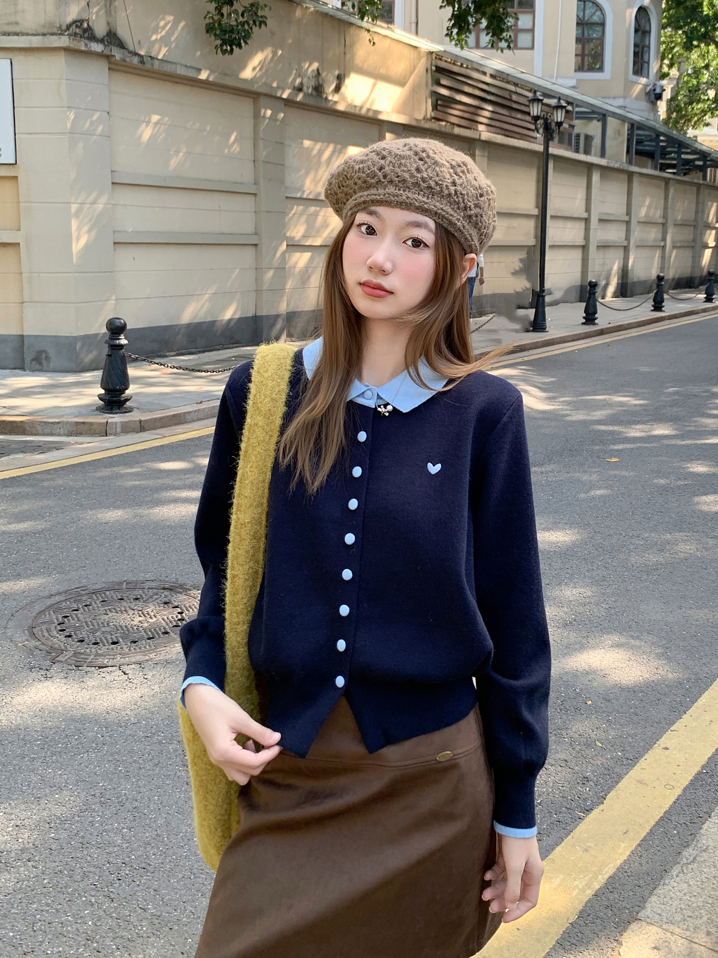 Women's Color Block Polo Neck Knit Cardigan Winter 2025 - Image 2