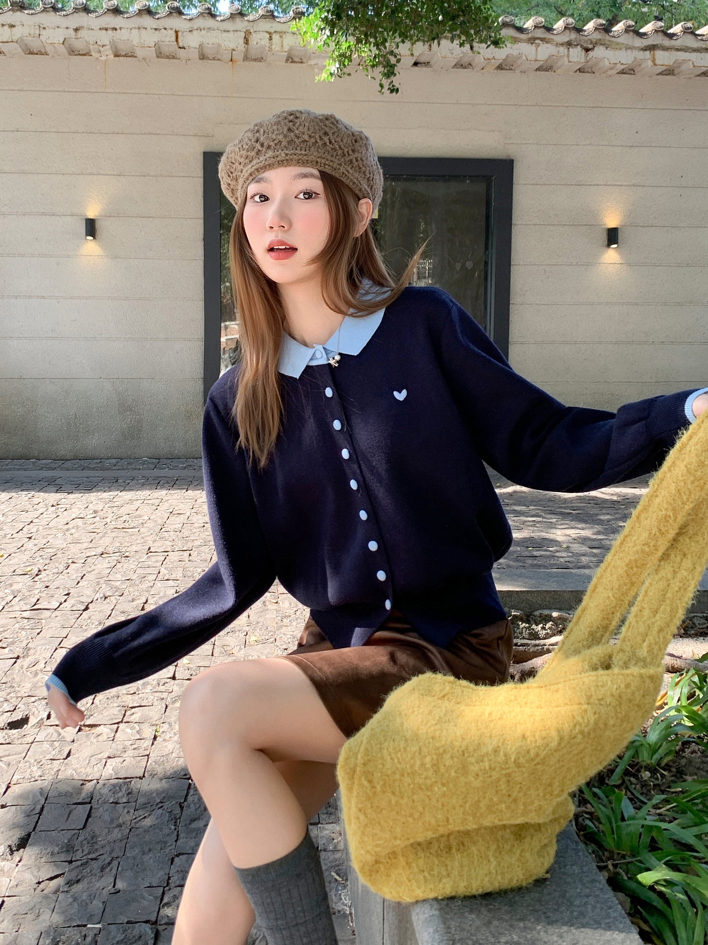 Women's Color Block Polo Neck Knit Cardigan Winter 2025