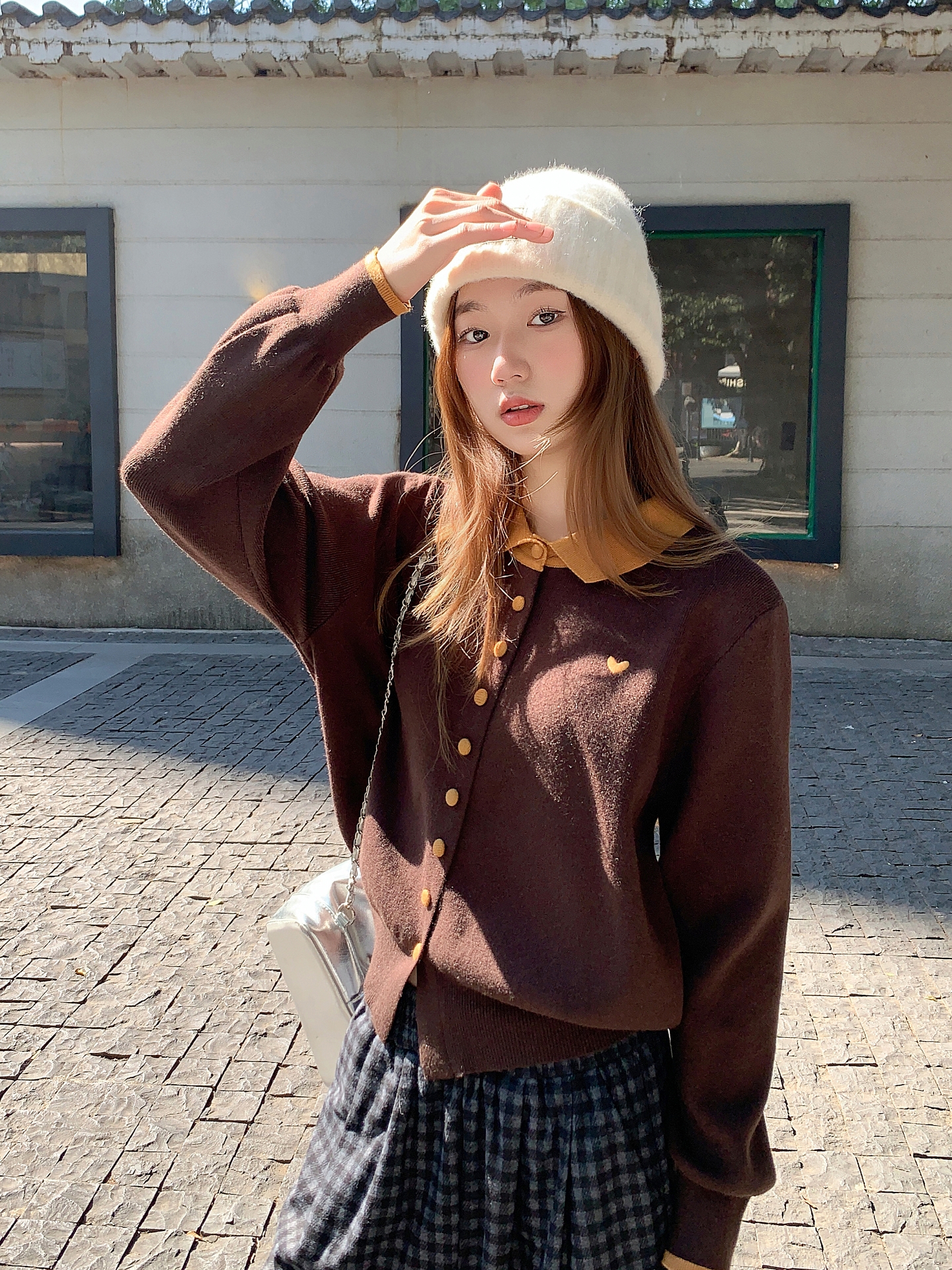 Women's Color Block Polo Neck Knit Cardigan Winter 2025 - Image 3