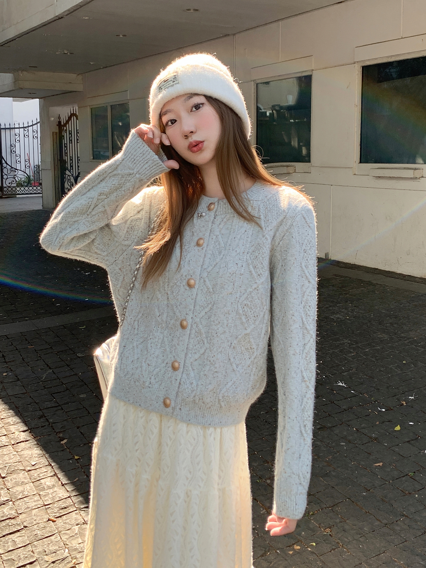 Korean Style Cable Knit Cardigan Women 2025 Winter Loose Casual Button Sweater Coat