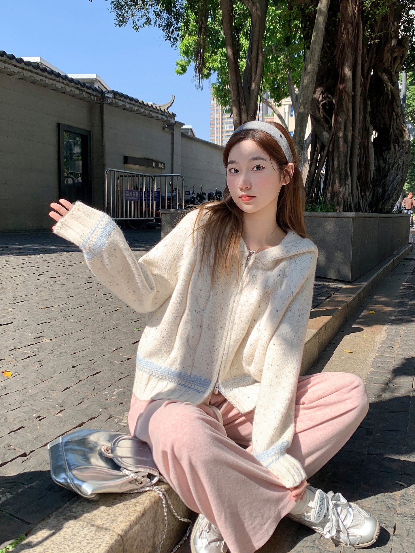 Women's Color Block Hooded Double Zip Knit Cardigan Winter Thick Cable Sweater - Image 2