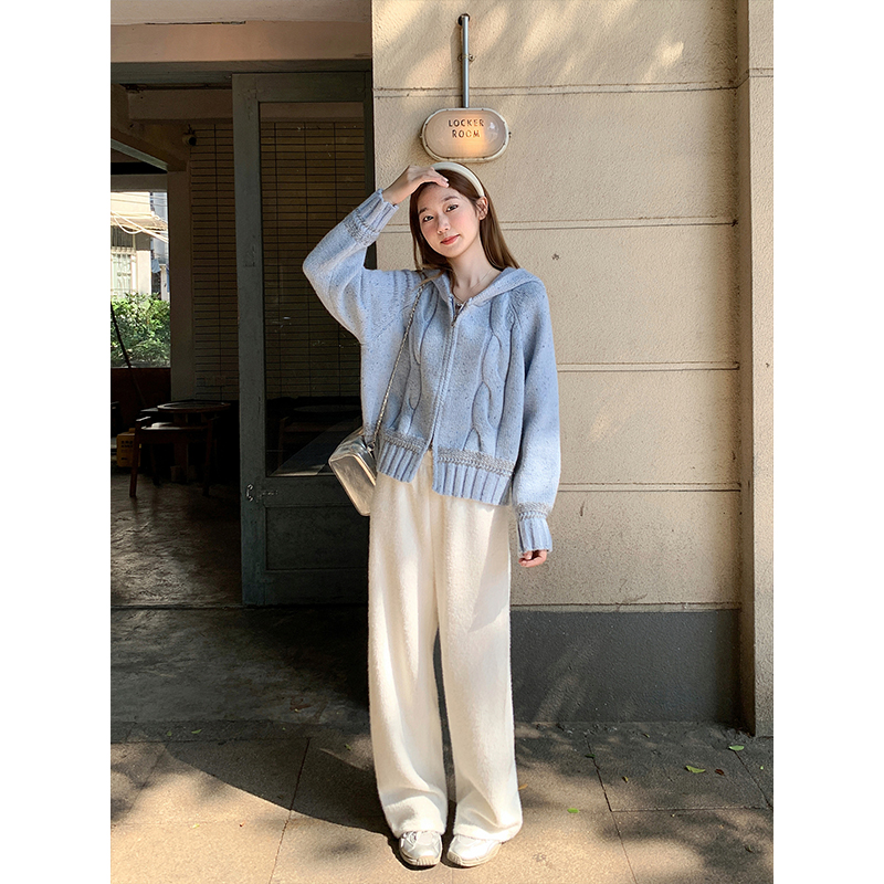 Women's Color Block Hooded Double Zip Knit Cardigan Winter Thick Cable Sweater - Image 5