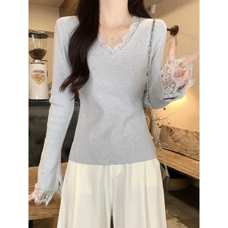 Women's Lace Panel Knit Sweater Winter Slim Fit Pullover Top - Image 5