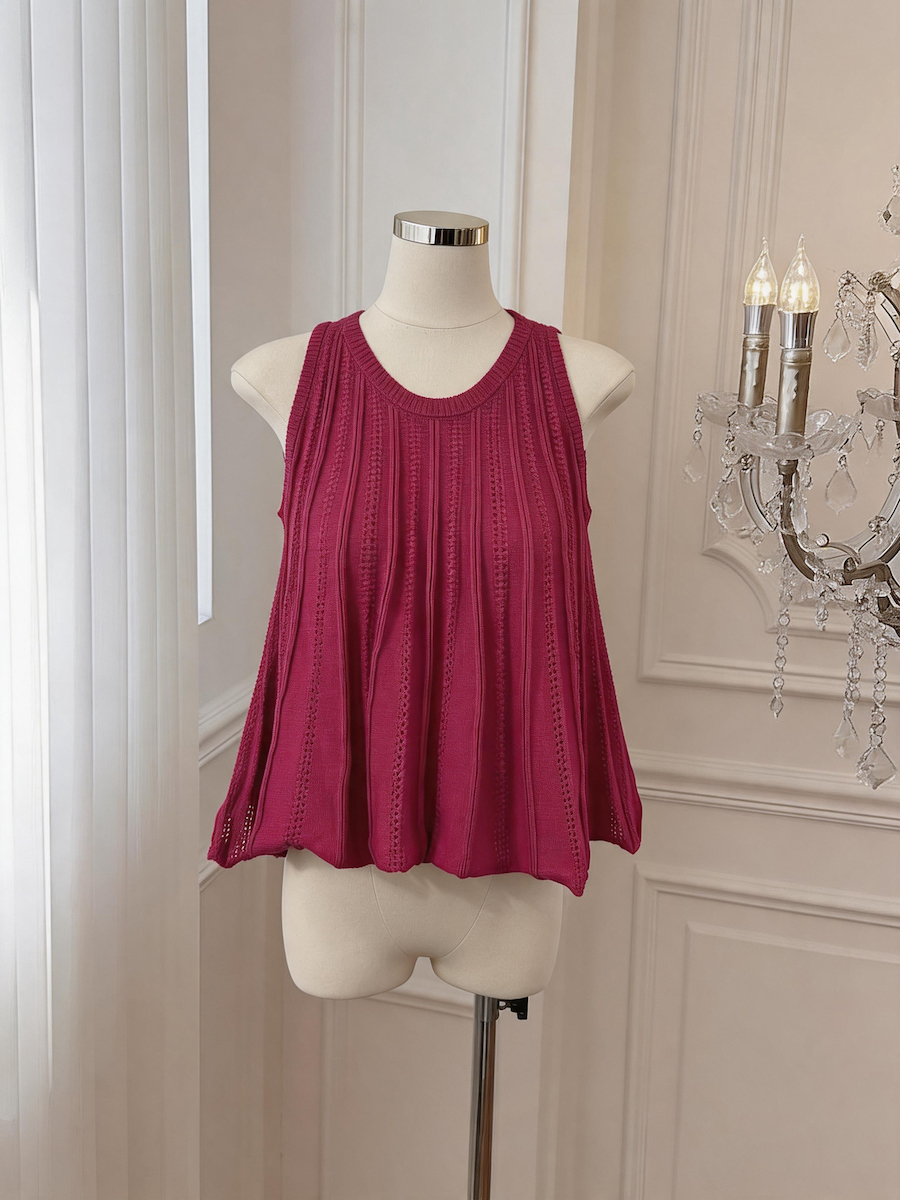 French Minimalist Pleated Sleeveless Knit Tank Top Summer Slimming A-Line Women's Top - Style ca5f9d - Image 2