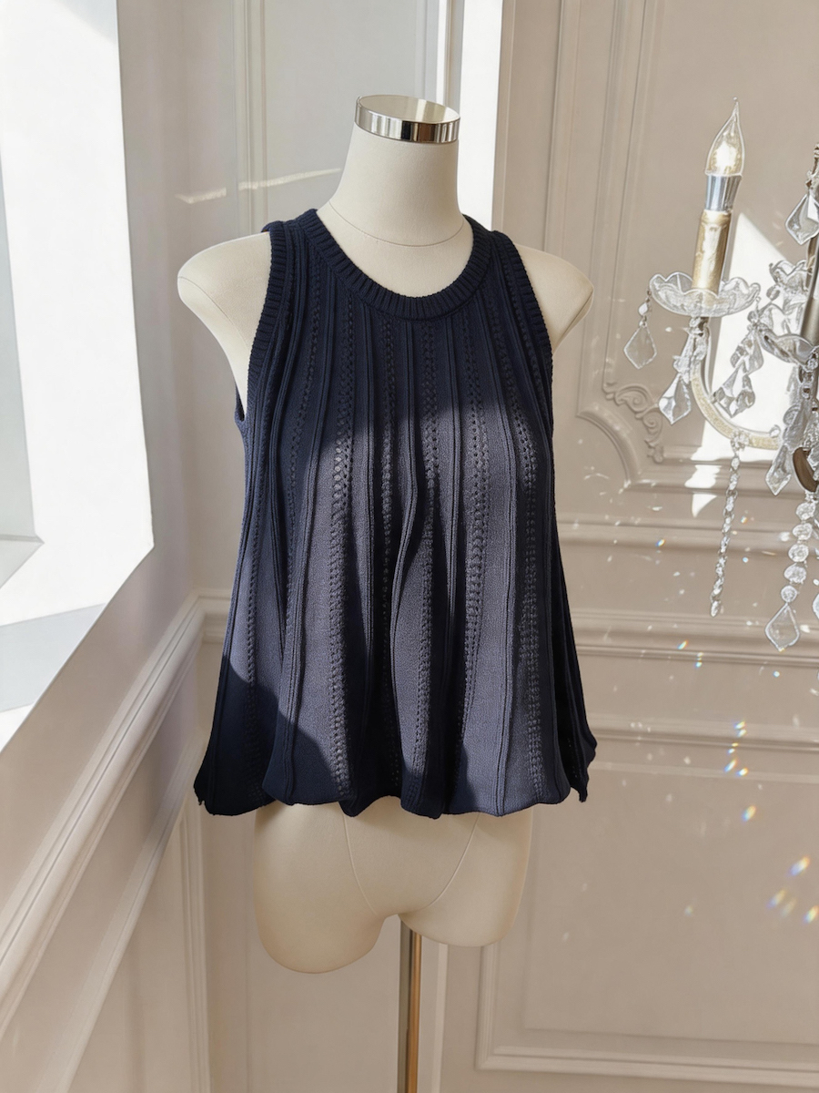 French Minimalist Pleated Sleeveless Knit Tank Top Summer Slimming A-Line Women's Top - Style ca5f9d - Image 3