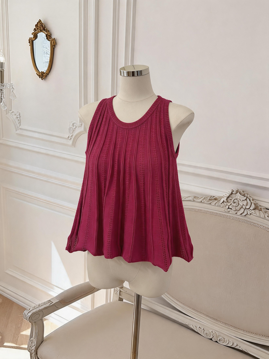 French Minimalist Pleated Sleeveless Knit Tank Top Summer Slimming A-Line Women's Top - Style ca5f9d - Image 4