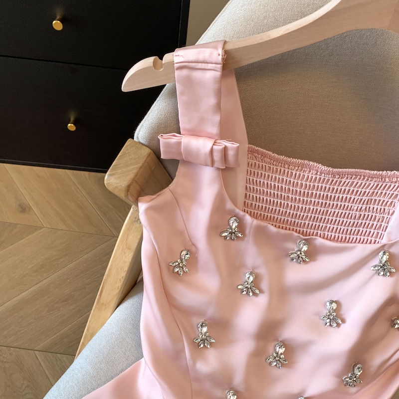 Women's Sexy Beaded Rhinestone Bow Ruched Camisole Tank Top Summer - Image 3