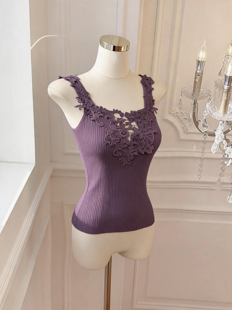 Black Camellia Colorblock Embroidered One-Shoulder Cami Top for Women - Image 2