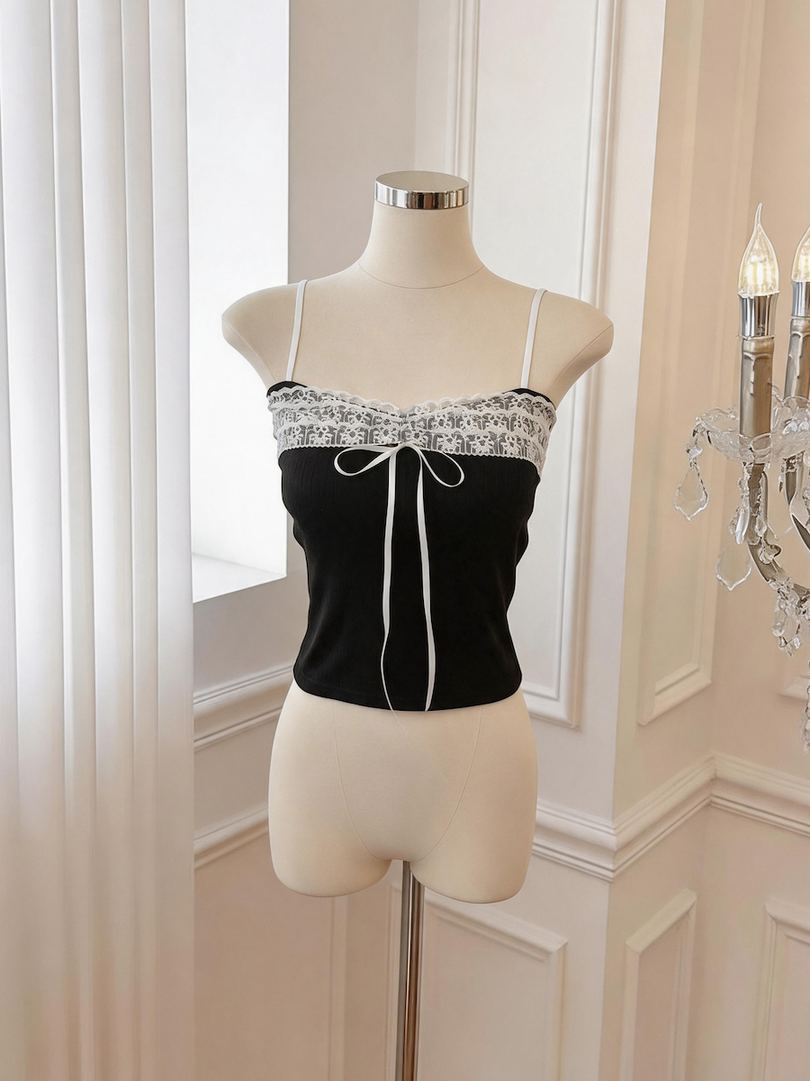 White Lace Trim Camisole Tank Top with Bra Pads Women Sleeveless Base Layer
