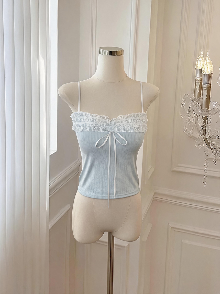 White Lace Trim Camisole Tank Top with Bra Pads Women Sleeveless Base Layer - Image 3