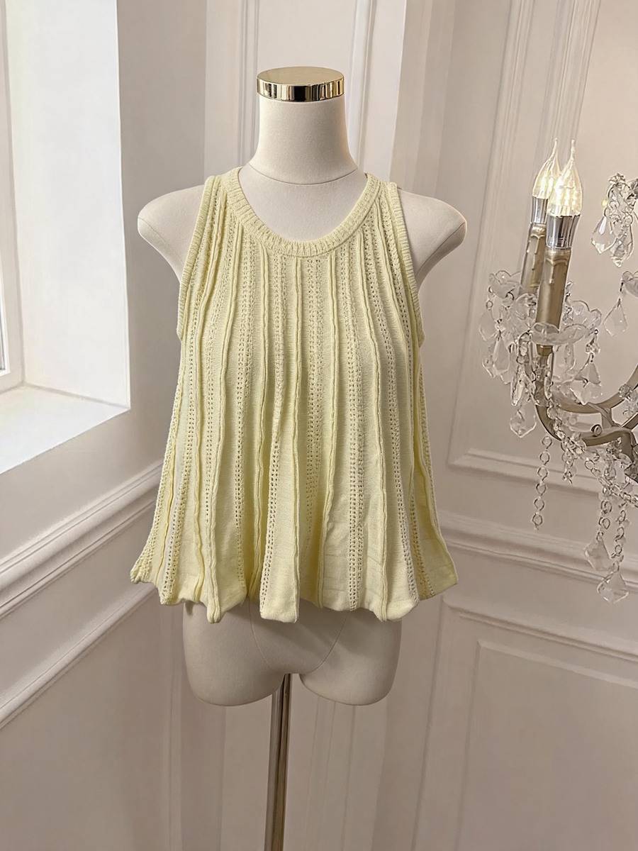 French Minimalist Pleated Sleeveless Knit Tank Top Summer Slimming A-Line Women's Top - Style 779a69 - Image 4