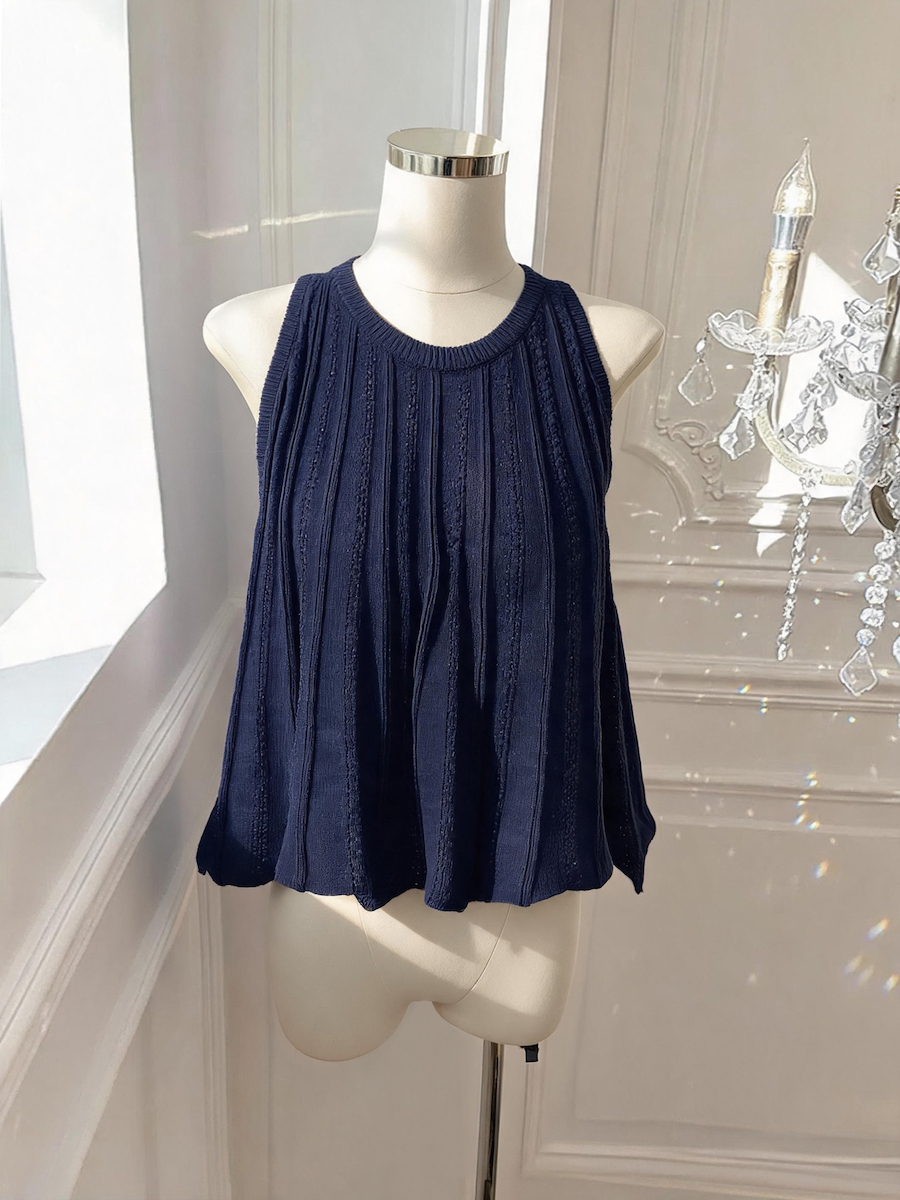 French Minimalist Pleated Sleeveless Knit Tank Top Summer Slimming A-Line Women's Top - Style 779a69