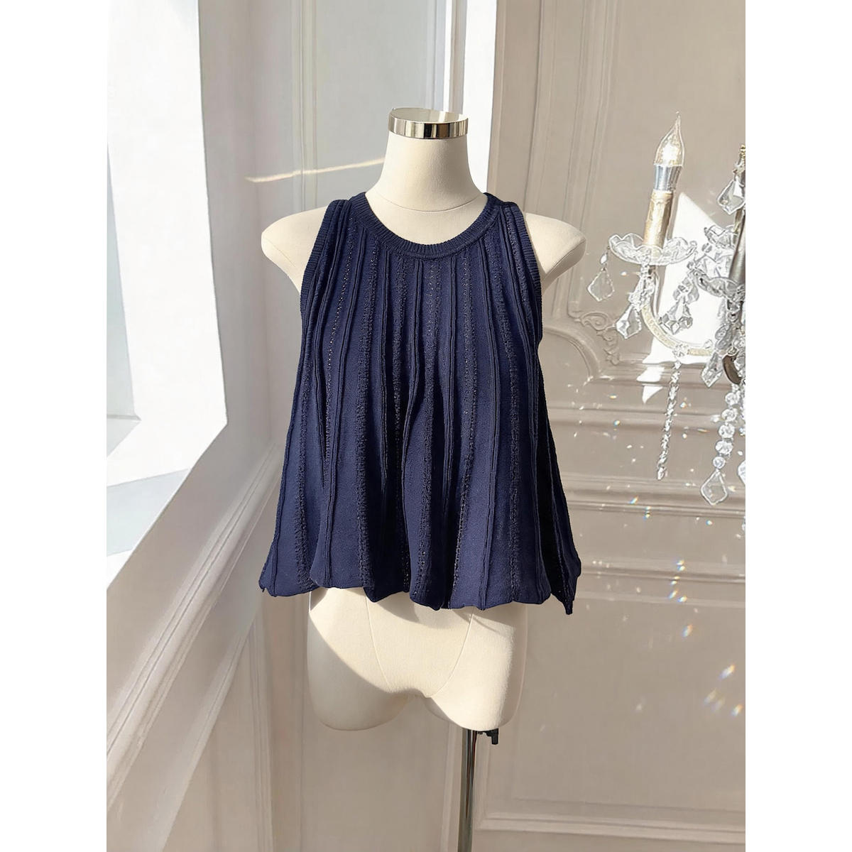 French Minimalist Pleated Sleeveless Knit Tank Top Summer Slimming A-Line Women's Top - Style 779a69 - Image 5