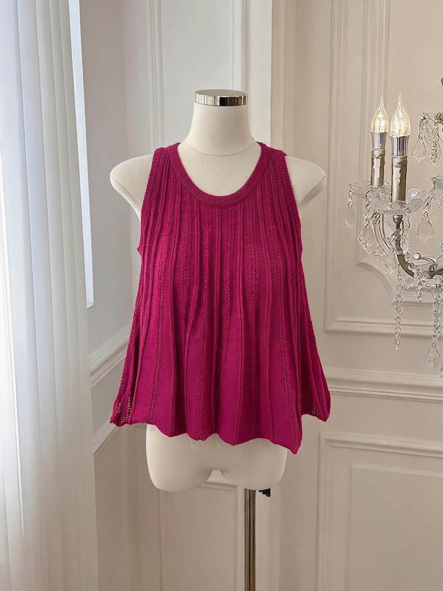 French Minimalist Pleated Sleeveless Knit Tank Top Summer Slimming A-Line Women's Top - Style 779a69 - Image 3