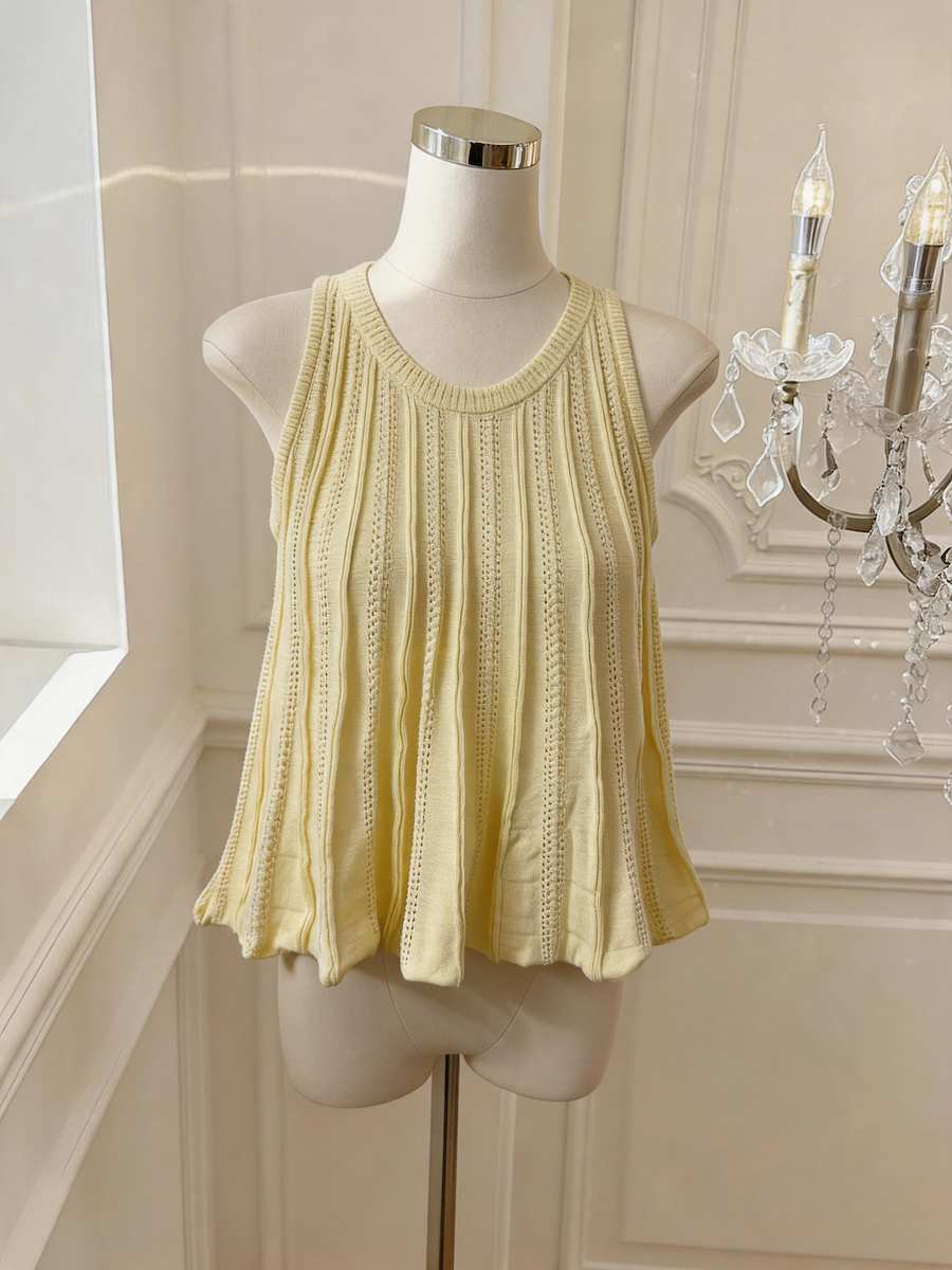 French Minimalist Pleated Sleeveless Knit Tank Top Summer Slimming A-Line Women's Top - Style 779a69 - Image 2
