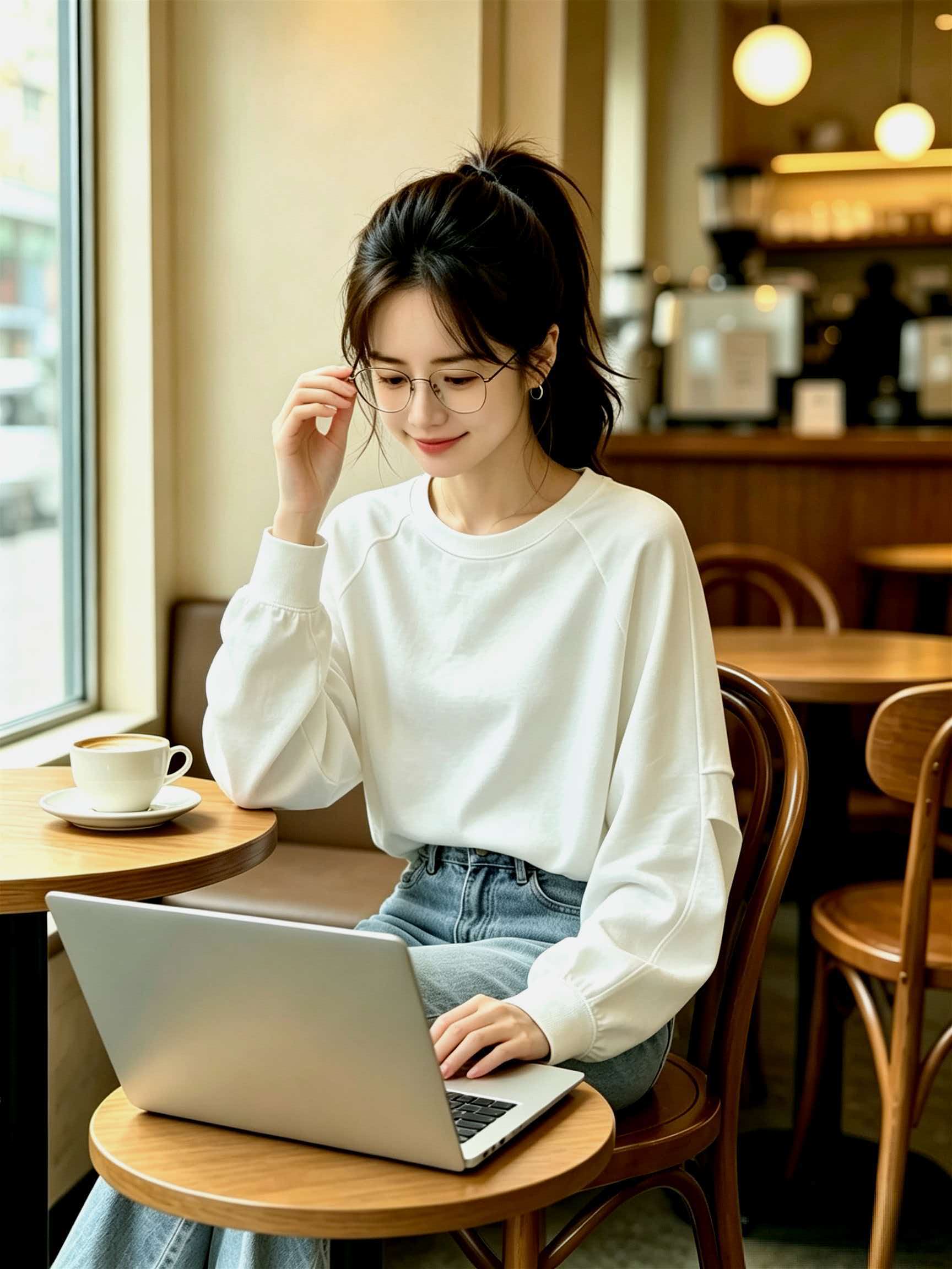 Women's White Tie-Waist Loose Long-Sleeve T-Shirt 2026 Fall French Style - Image 2