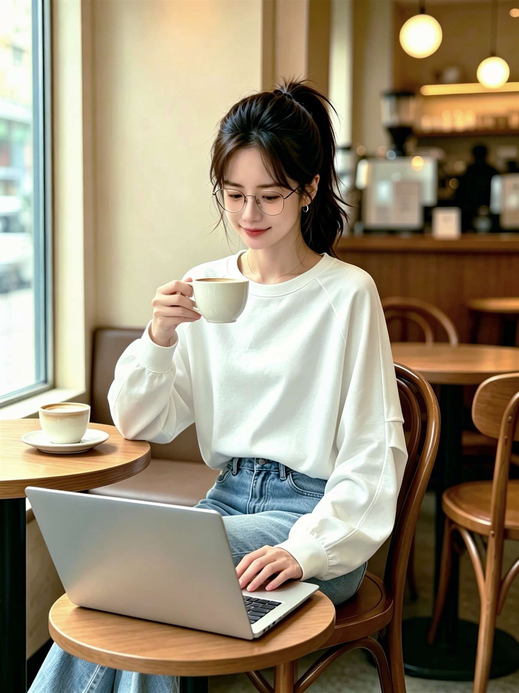 Women's White Tie-Waist Loose Long-Sleeve T-Shirt 2026 Fall French Style - Image 3