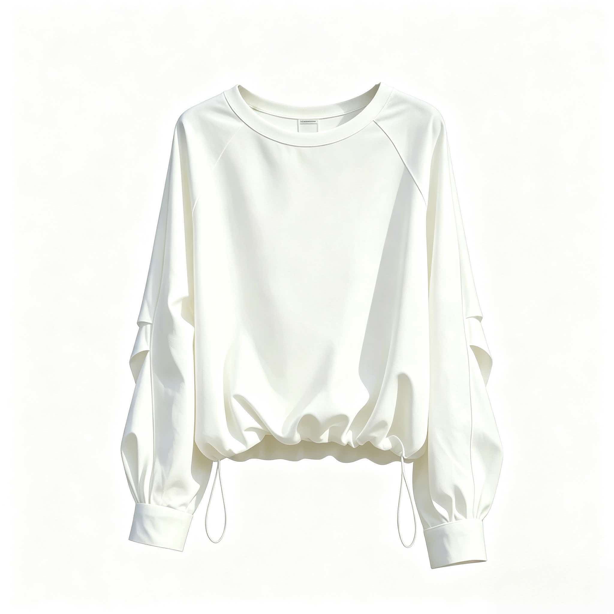 Women's White Tie-Waist Loose Long-Sleeve T-Shirt 2026 Fall French Style - Image 4
