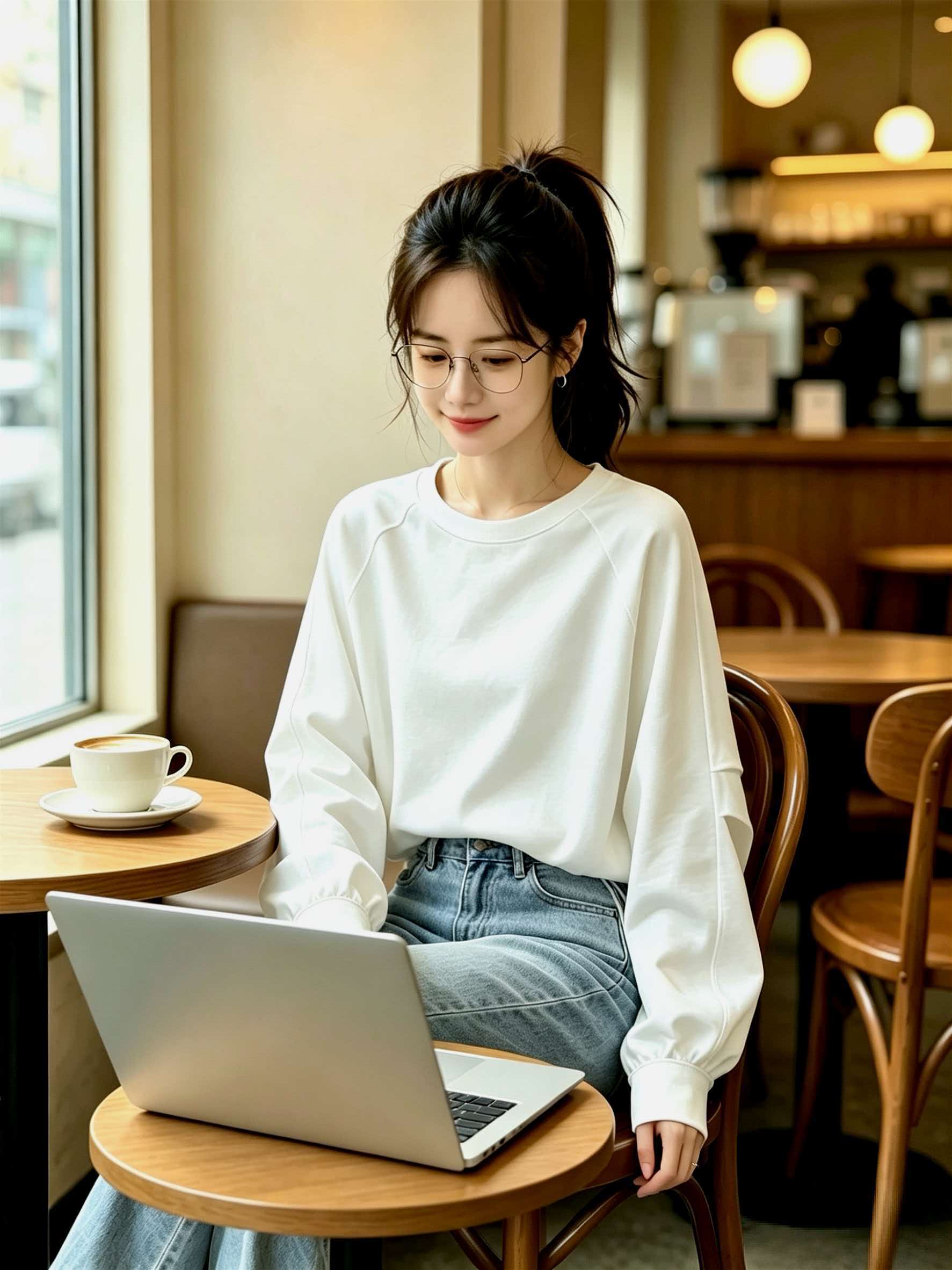 Women's White Tie-Waist Loose Long-Sleeve T-Shirt 2026 Fall French Style
