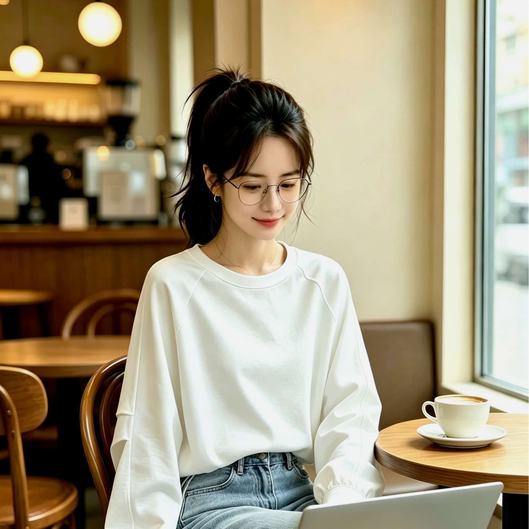 Women's White Tie-Waist Loose Long-Sleeve T-Shirt 2026 Fall French Style - Image 5