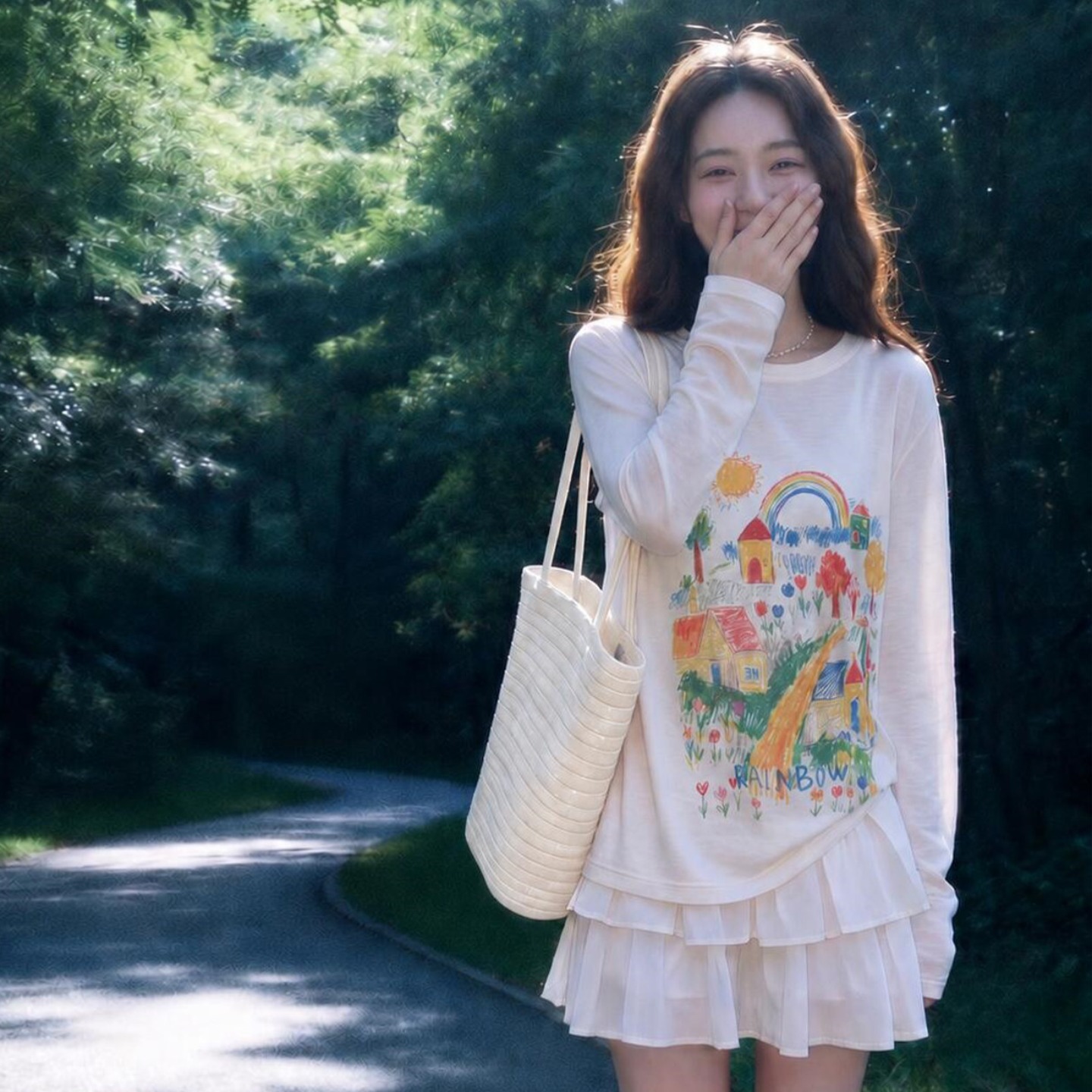 Women's White Loose Print Long Sleeve Crew Neck T-Shirt 2026 Summer Casual Top - Style 2c3f67 - Image 4