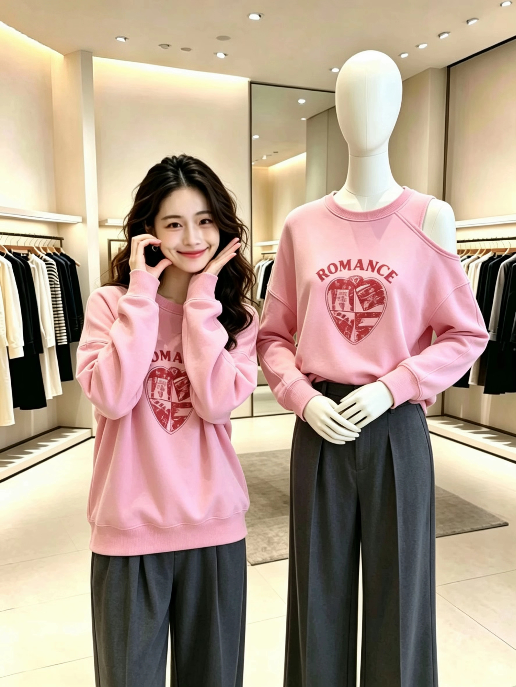 Sweet Pink Off-Shoulder Printed Long-Sleeve T-Shirt for Women - Image 2