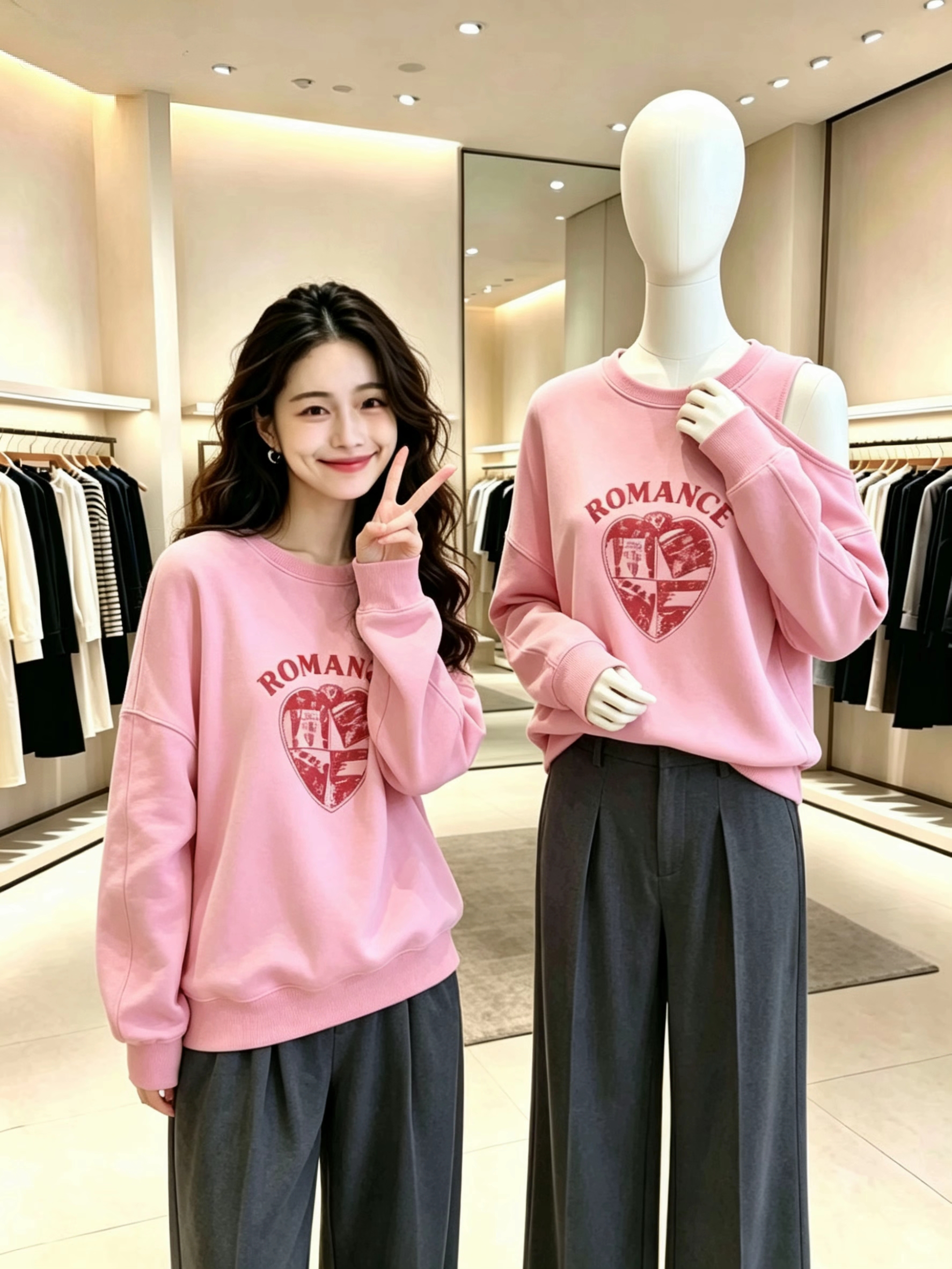 Sweet Pink Off-Shoulder Printed Long-Sleeve T-Shirt for Women - Image 3