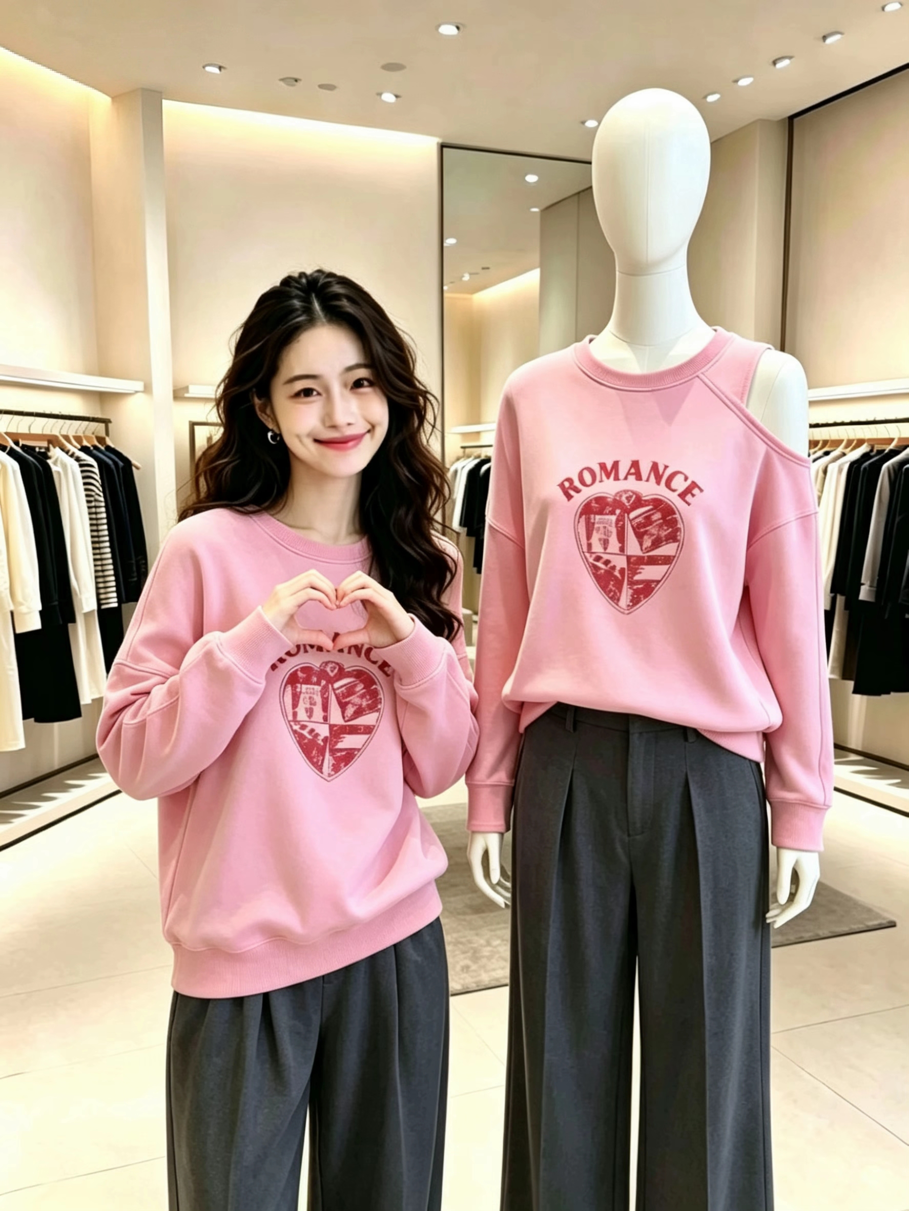 Sweet Pink Off-Shoulder Printed Long-Sleeve T-Shirt for Women - Image 4