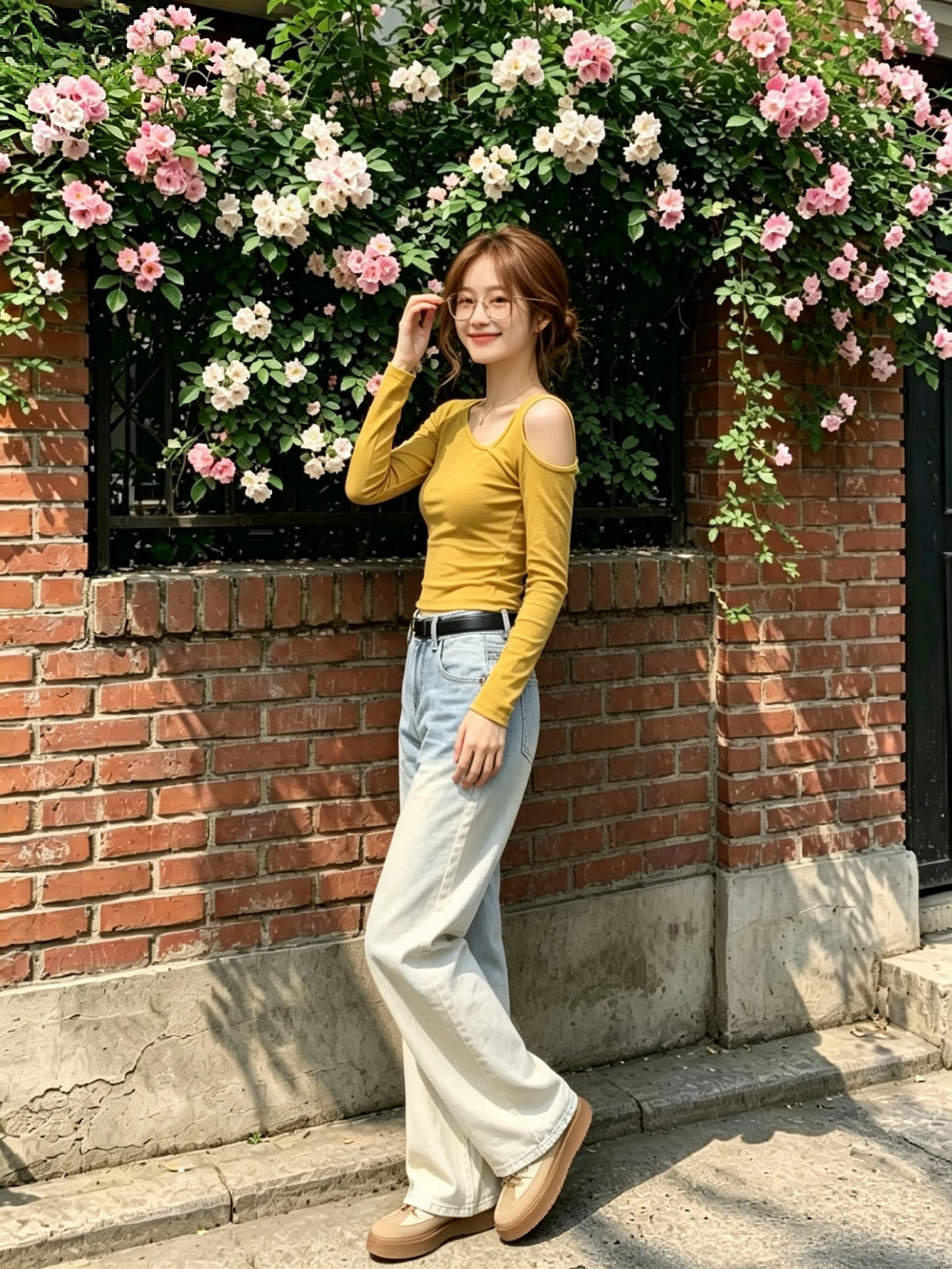 Women's Yellow Off-Shoulder Slim Long-Sleeve T-Shirt - Niche Design - Image 4