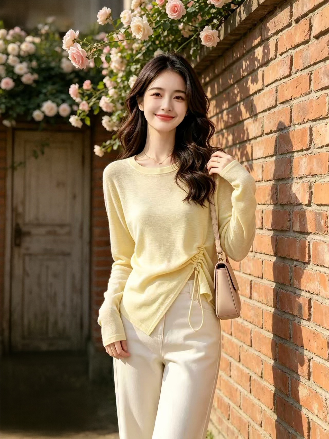 Women's Yellow Drawstring Long Sleeve T-Shirt 2026 Fall Casual Top - Image 4