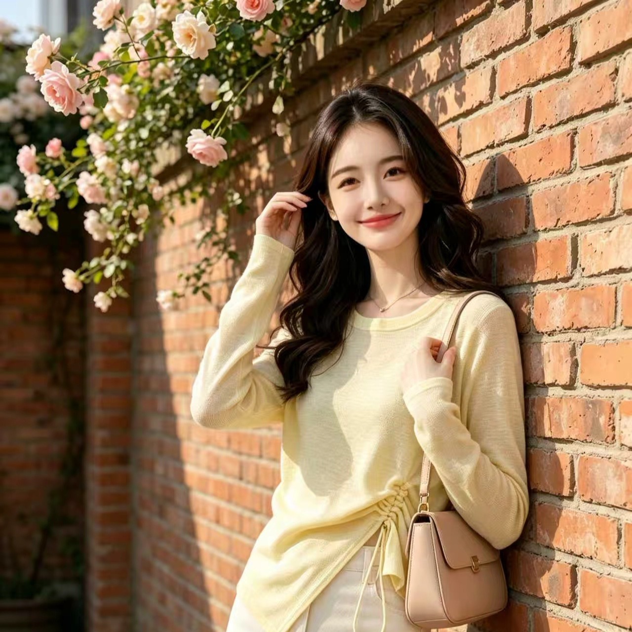 Women's Yellow Drawstring Long Sleeve T-Shirt 2026 Fall Casual Top - Image 5