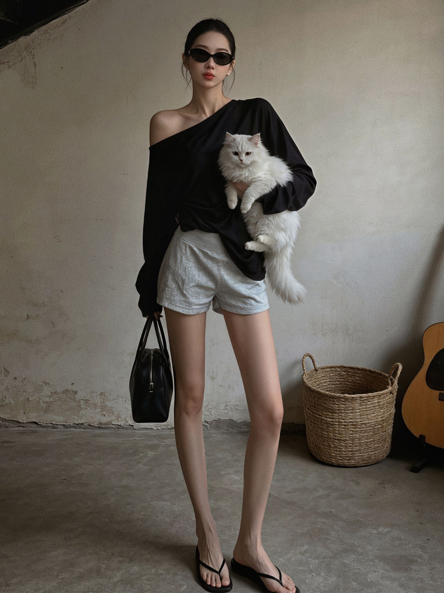 Women's Black Slim Fit Diagonal Collar Long Sleeve T-Shirt 2026 Fall Casual Top - Image 4