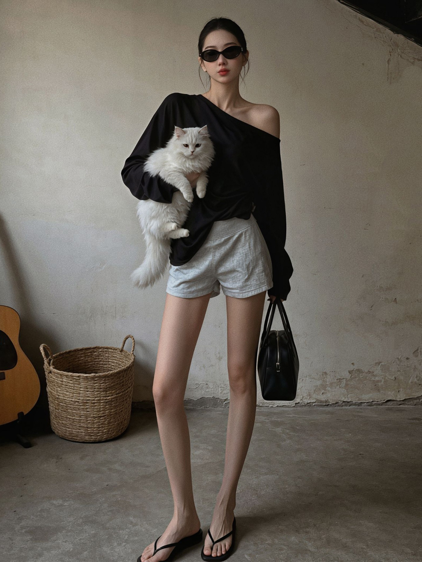 Women's Black Slim Fit Diagonal Collar Long Sleeve T-Shirt 2026 Fall Casual Top - Image 3